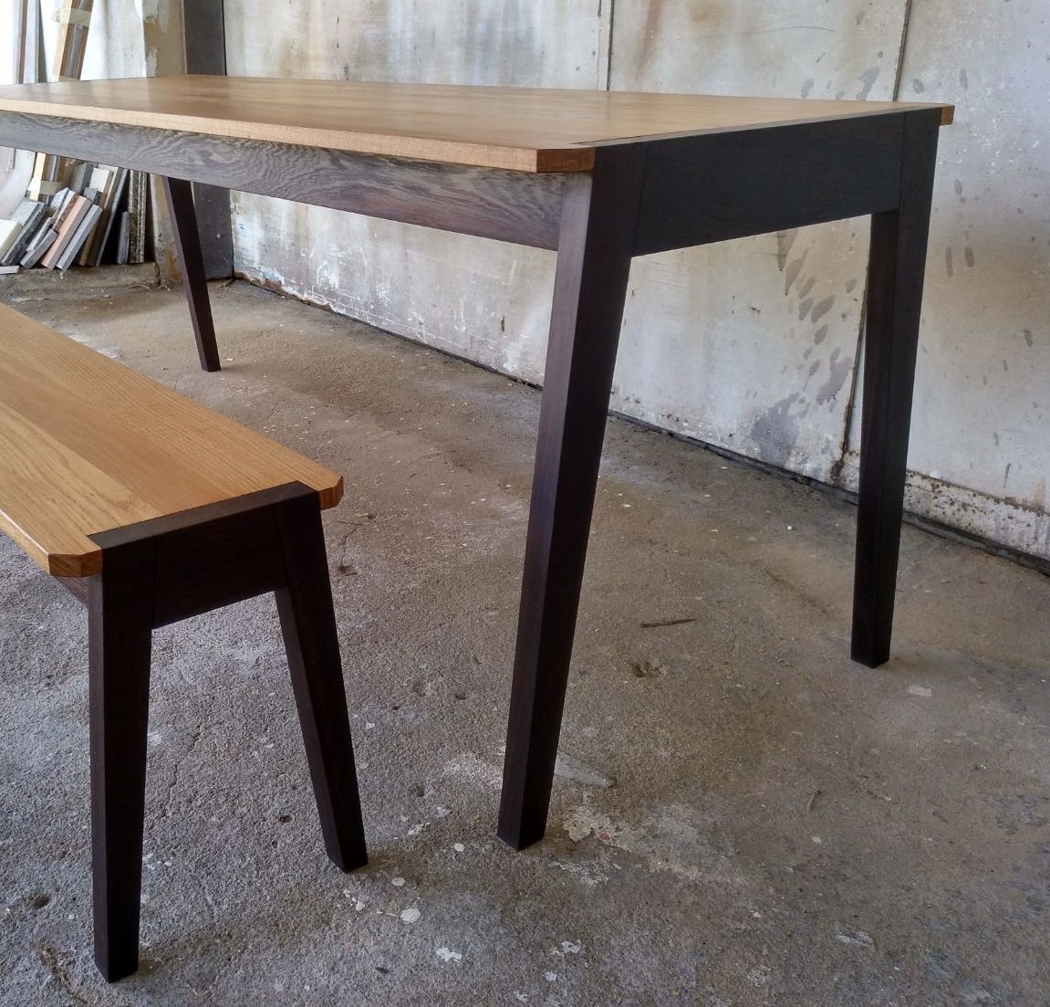 Mesa de centro e banco de carvalho e wengué - Table basse et banc en chêne et wengé